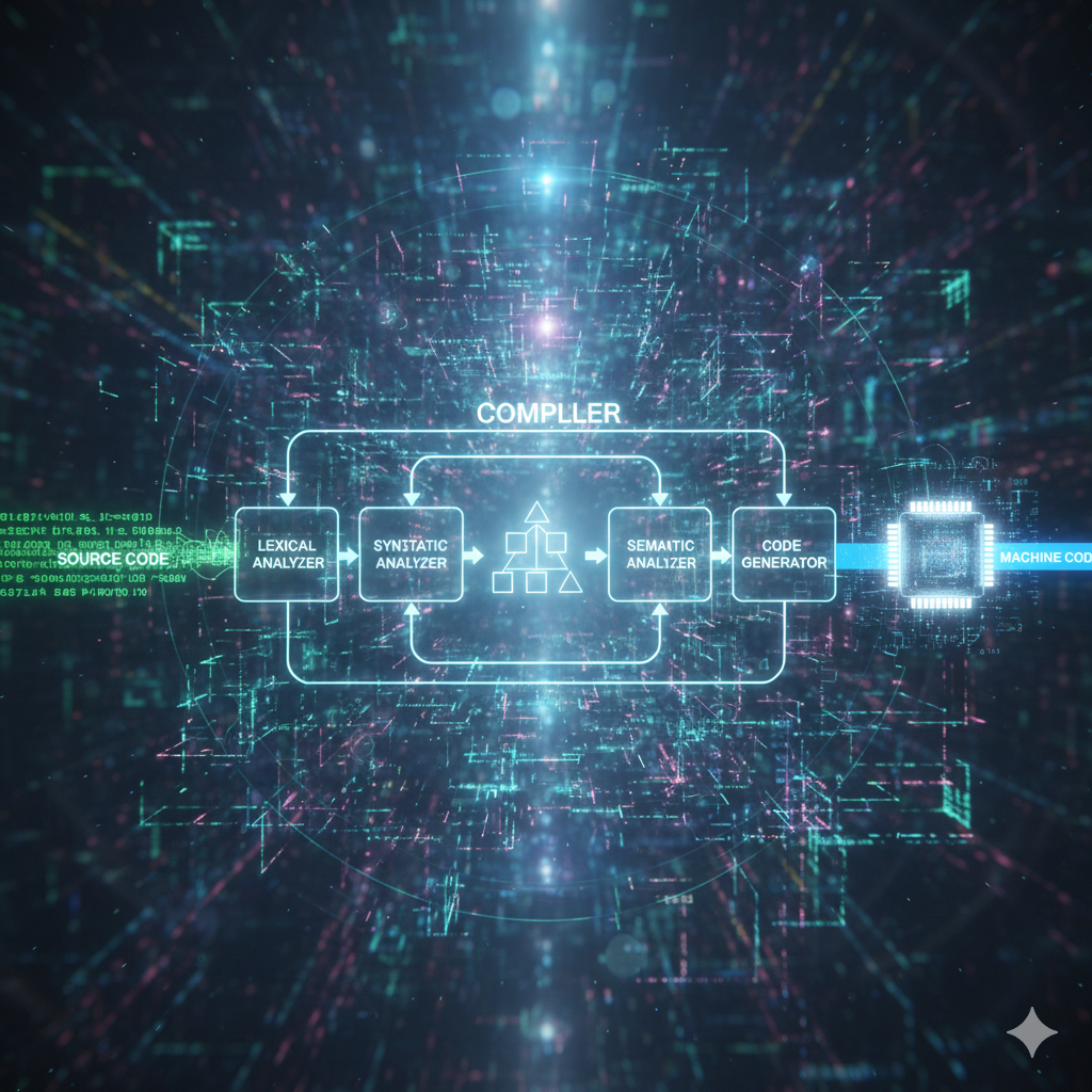 Rappresentazione di come funziona un compilatore